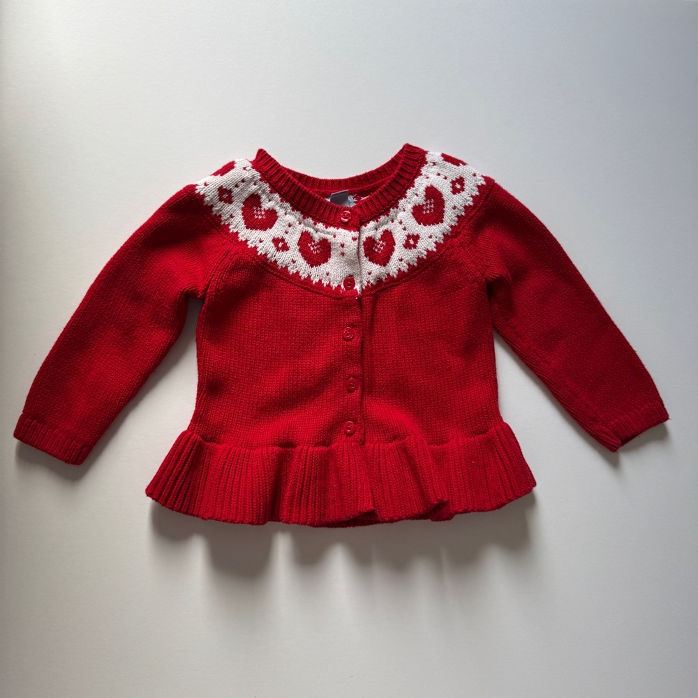 Baby Gap Red and White Heart Cardigan - Size 12-18 months
